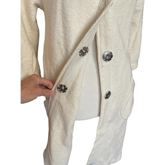 Semantiks Womens Snap Button Sweater Duster 3/4 Sleeve Pockets Size XS Cream - Picture 7 of 13